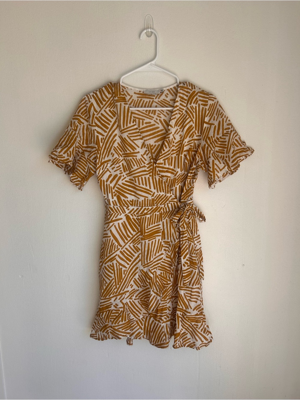 Lush Mustard and White Printed Wrap Mini Dress